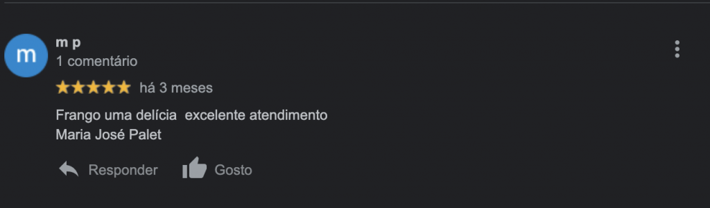 Frango uma delícia, excelente atendimento!